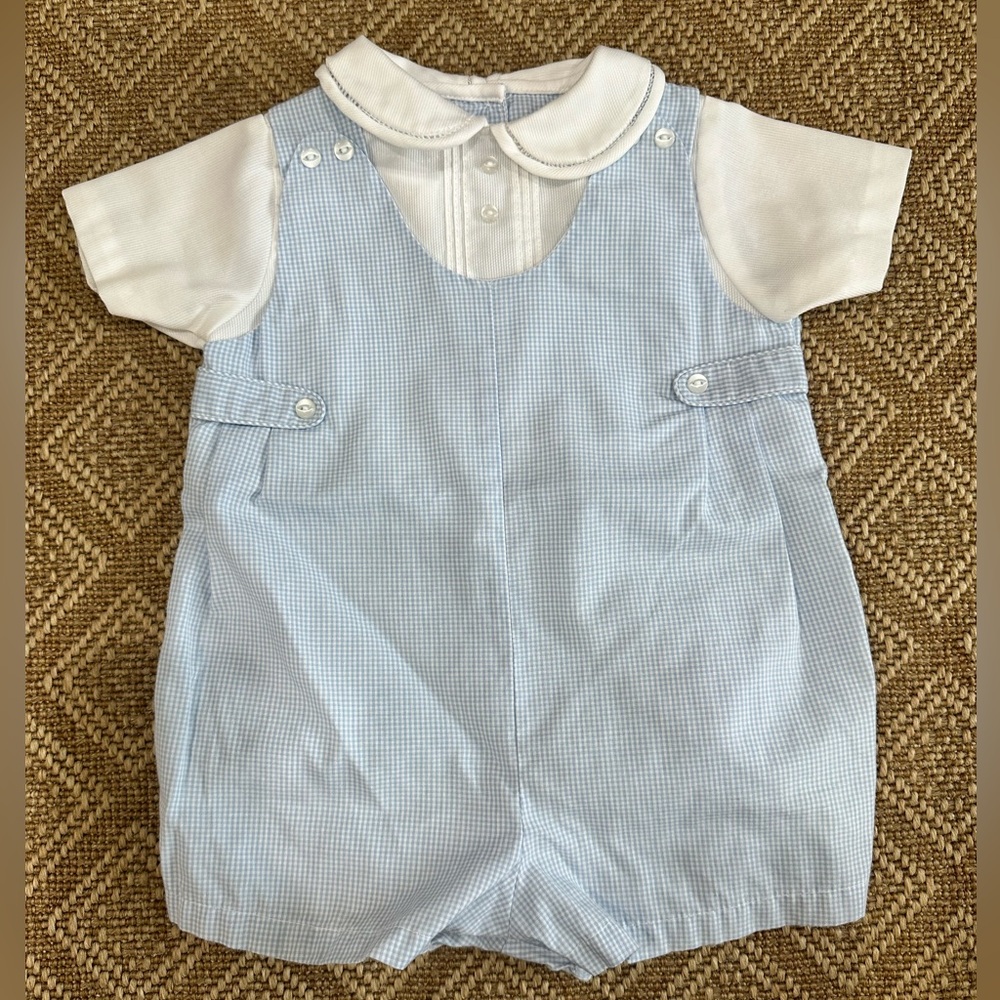 Petit Ami Light Blue and White Checkered Romper